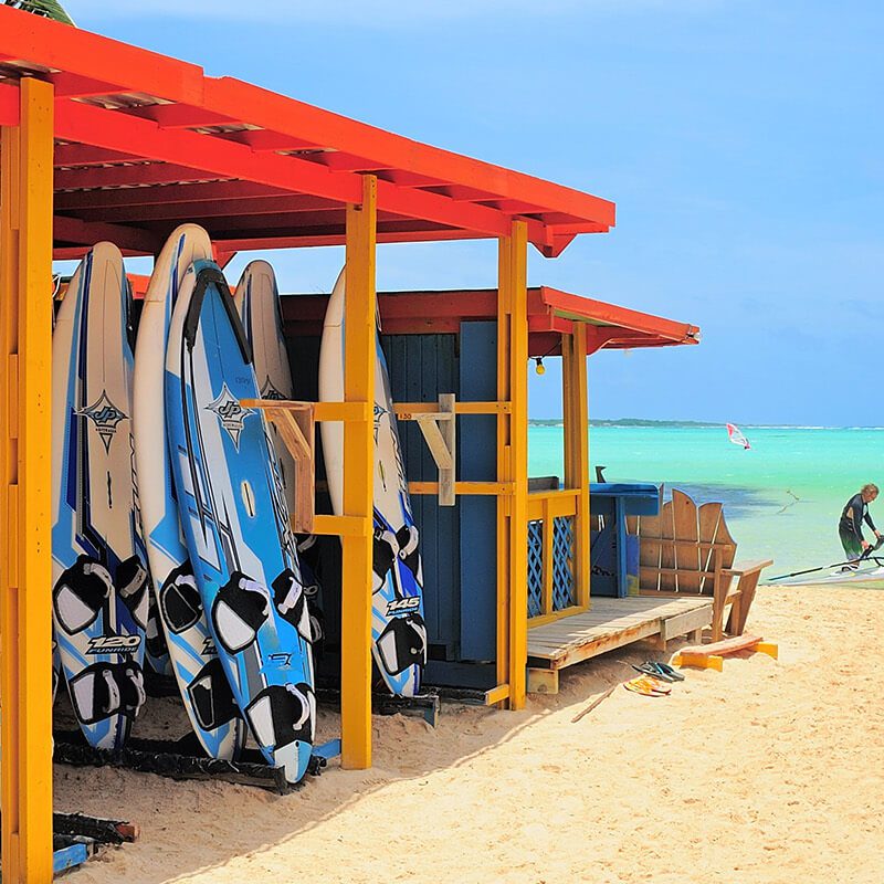 Surfboards being stored on the beach